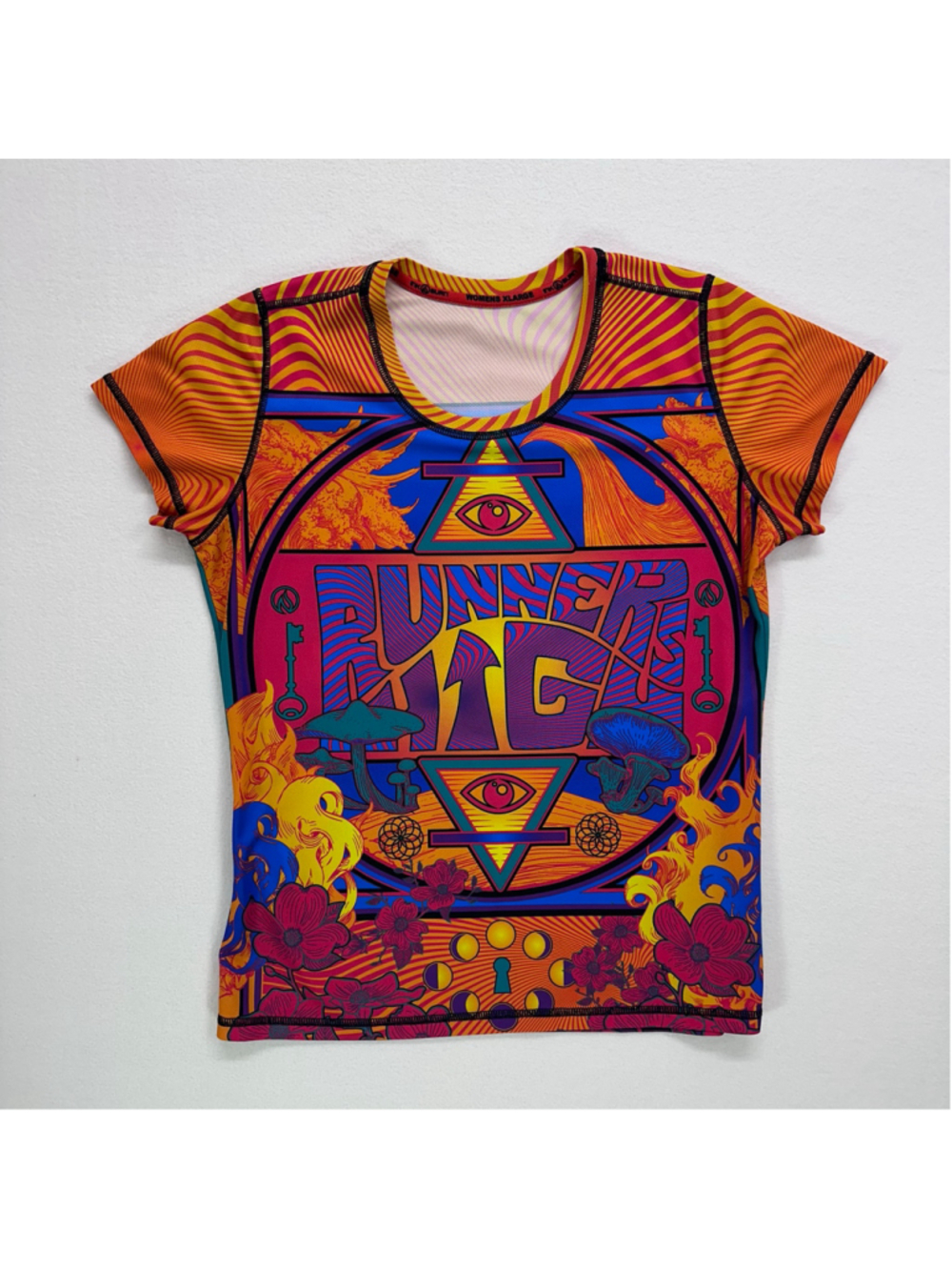 INKnBURN Womens XL Runners High Tech Shirt Psychedelic Mushroom Running Top Tee